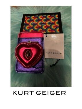 Kurt Geiger Metallic Purple Card Holder with Hot Pink Heart Pocket